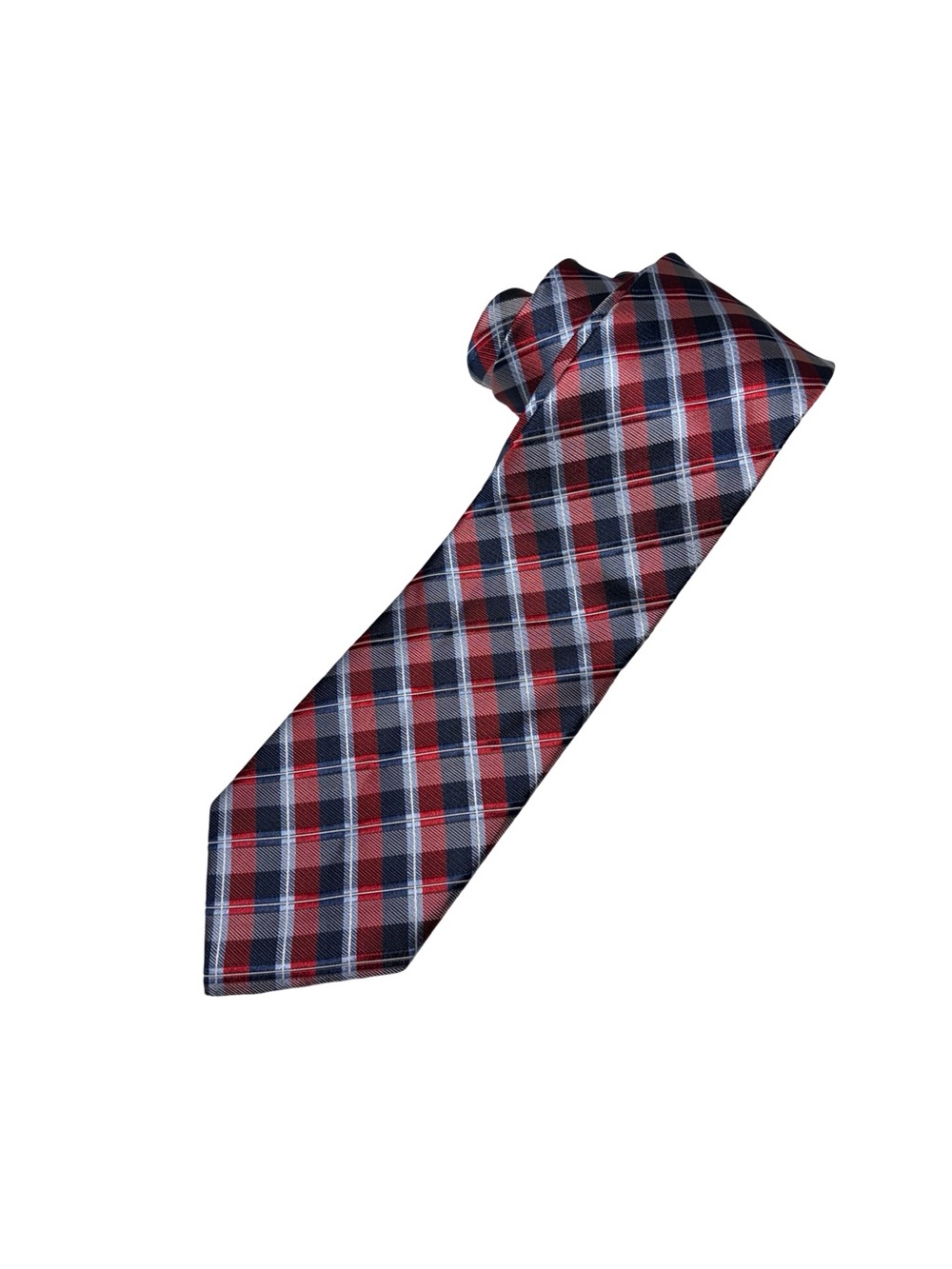 Nautica Red Navy Blue Plaid 100% Silk Men's Tie